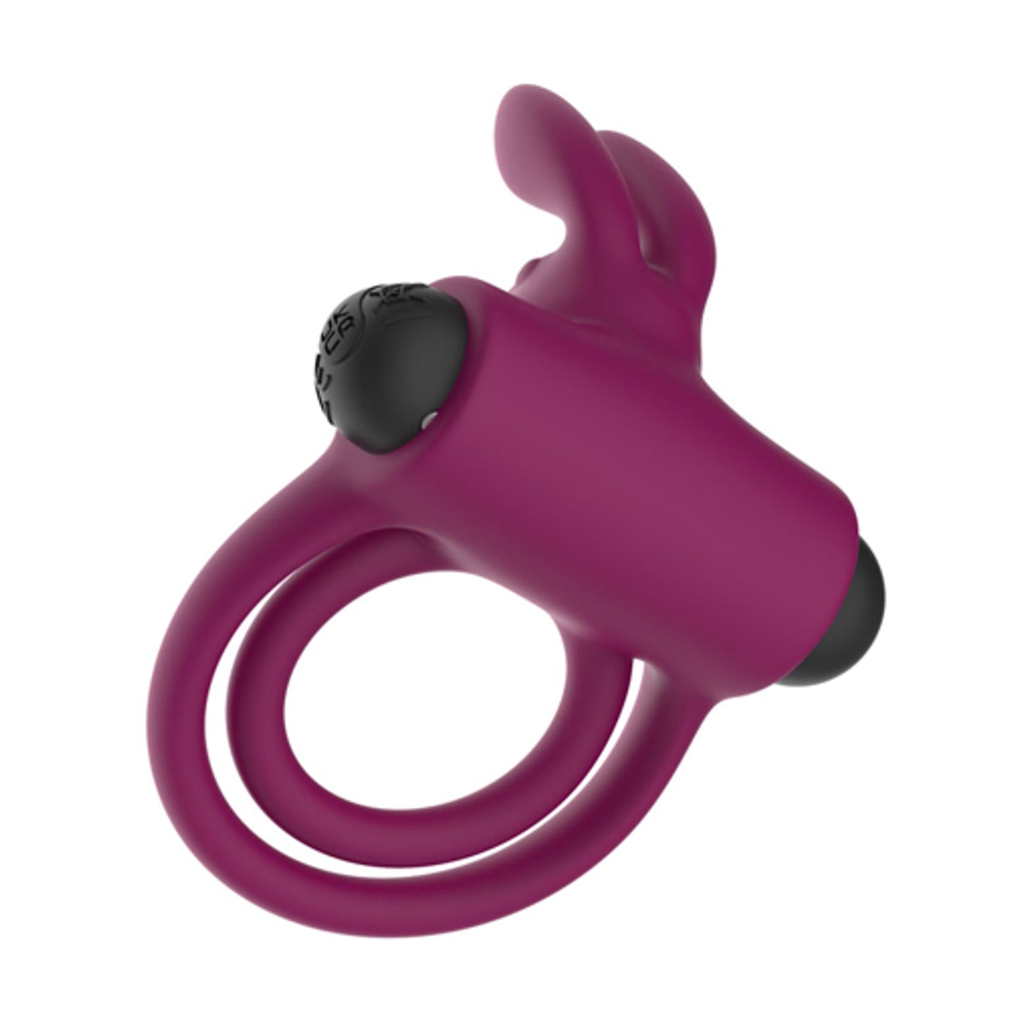 Rear angled view of purple silicone double cock ring