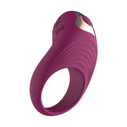 Angled front view of purple vibrating cock ring