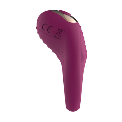 Rear view of purple vibrating cock ring and button