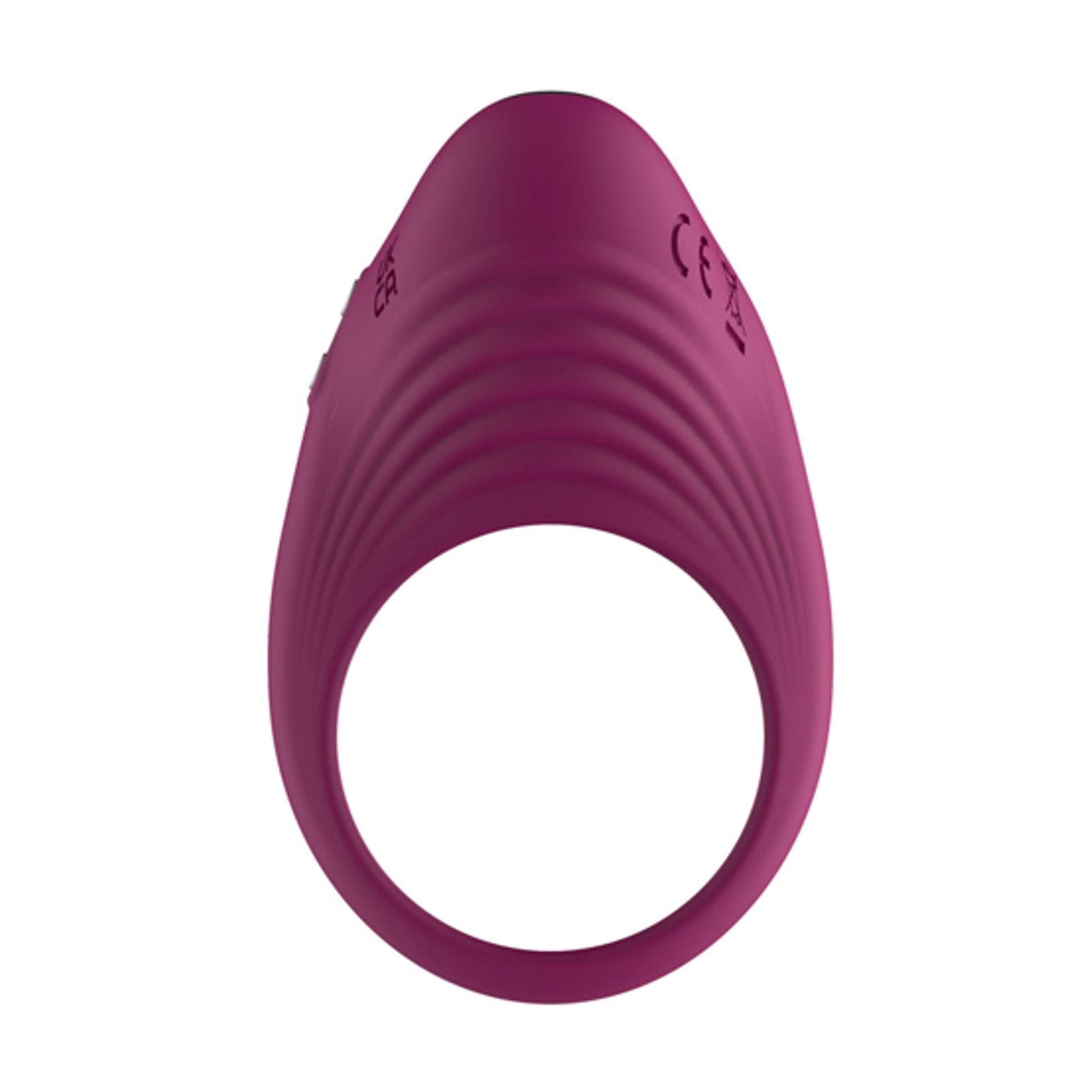 Front view of purple vibrating cock ring opening