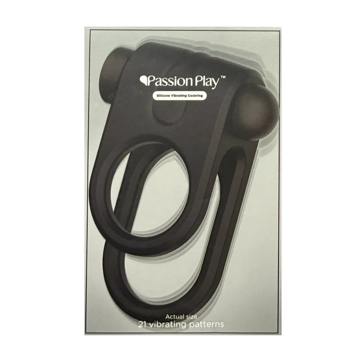 Passion Play Vibrating Dual Loop Ring Black in retail packaging