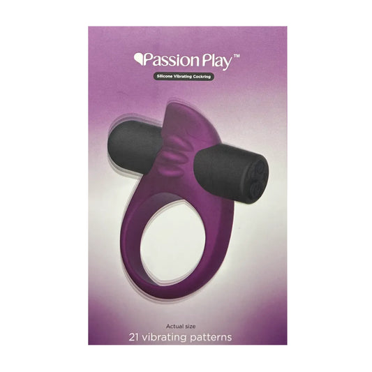 Passion Play Vibrating Bullet Cock Ring Purple in retail packaging