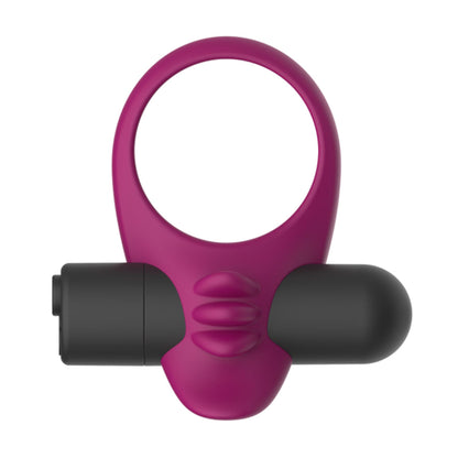 View of purple vibrating cock ring and stimulator