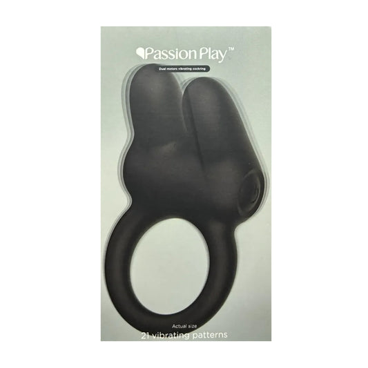 Passion Play Vibrating Rabbit Cock Ring Black in retail packaging