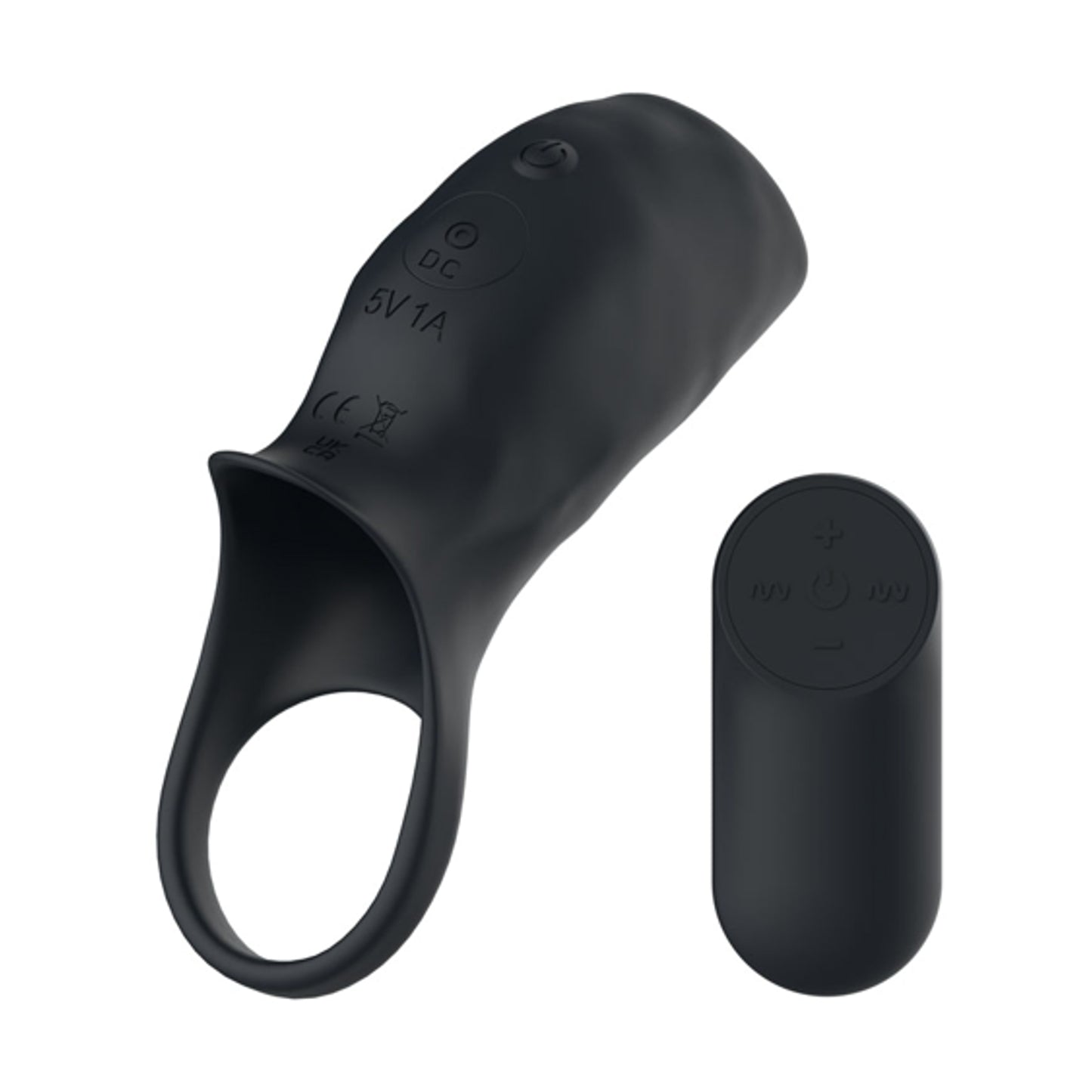 Black vibrating cock ring sleeve with wireless remote