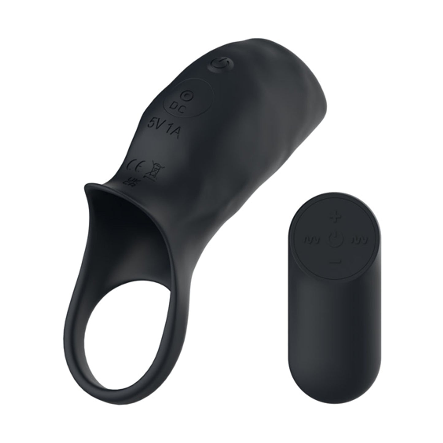 Black cock ring sleeve with wireless remote control