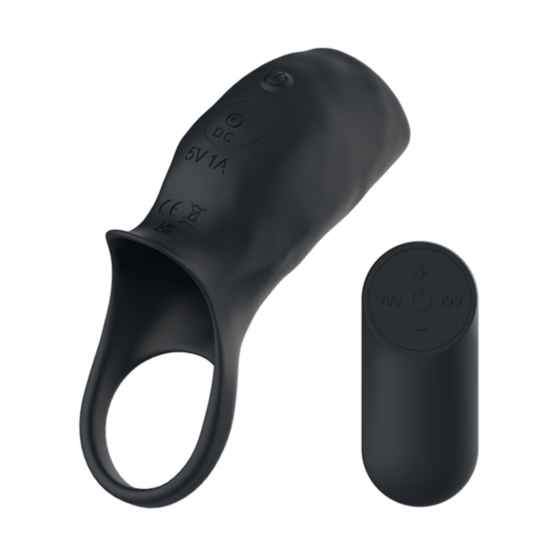 Black cock ring sleeve with wireless remote control