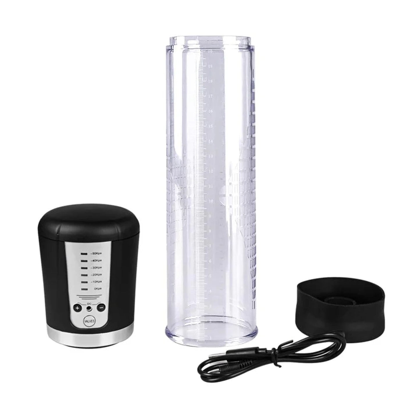 Rechargeable penis pump components and charging cable