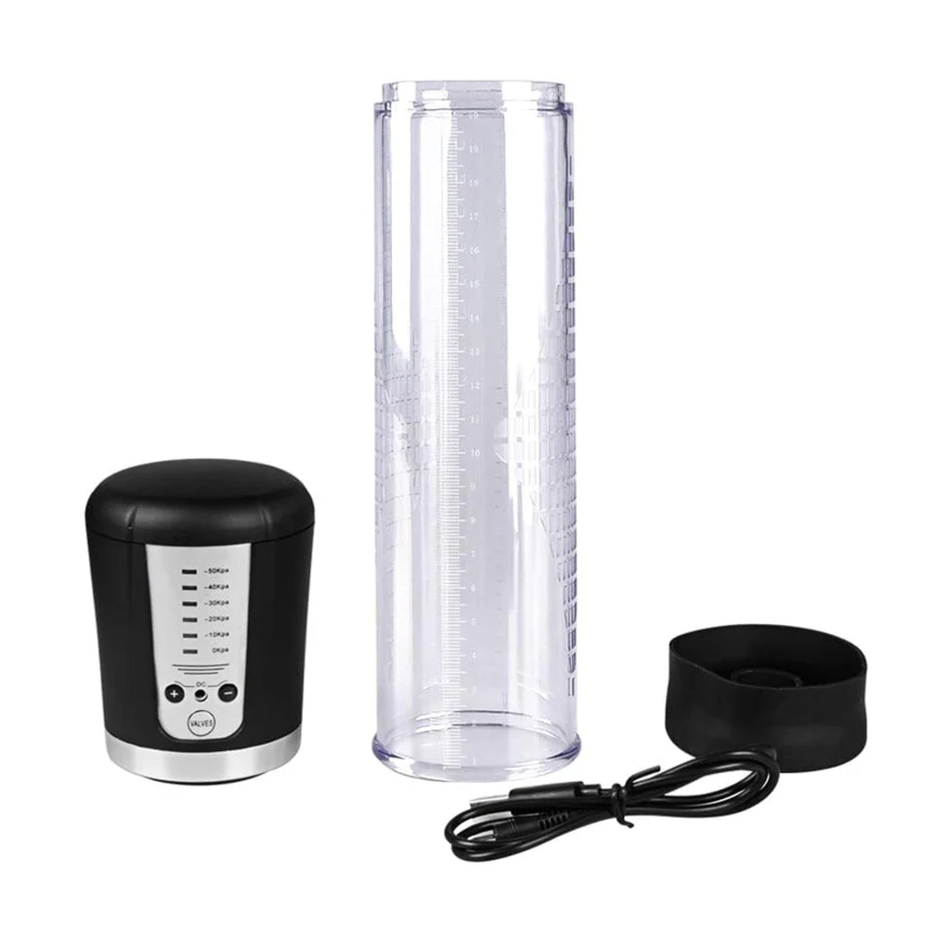 Rechargeable penis pump components and charging cable