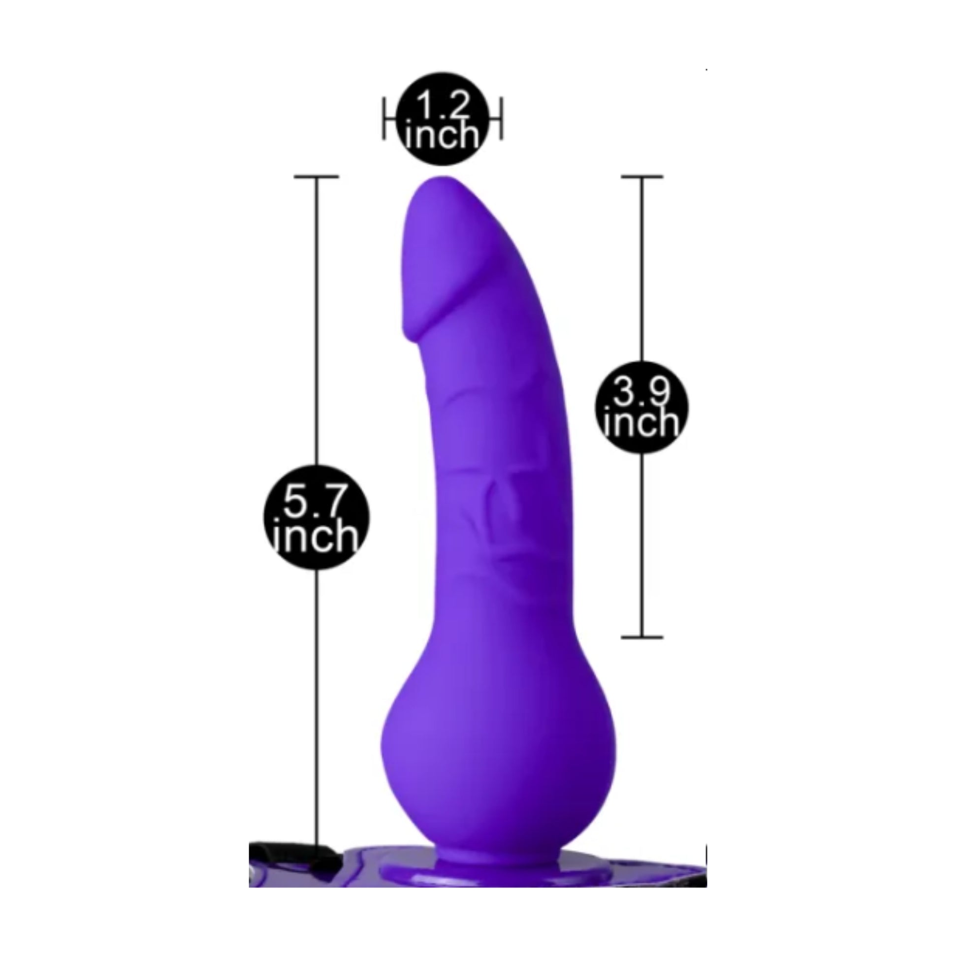 Full dildo shown with labelled measurements and dimensions