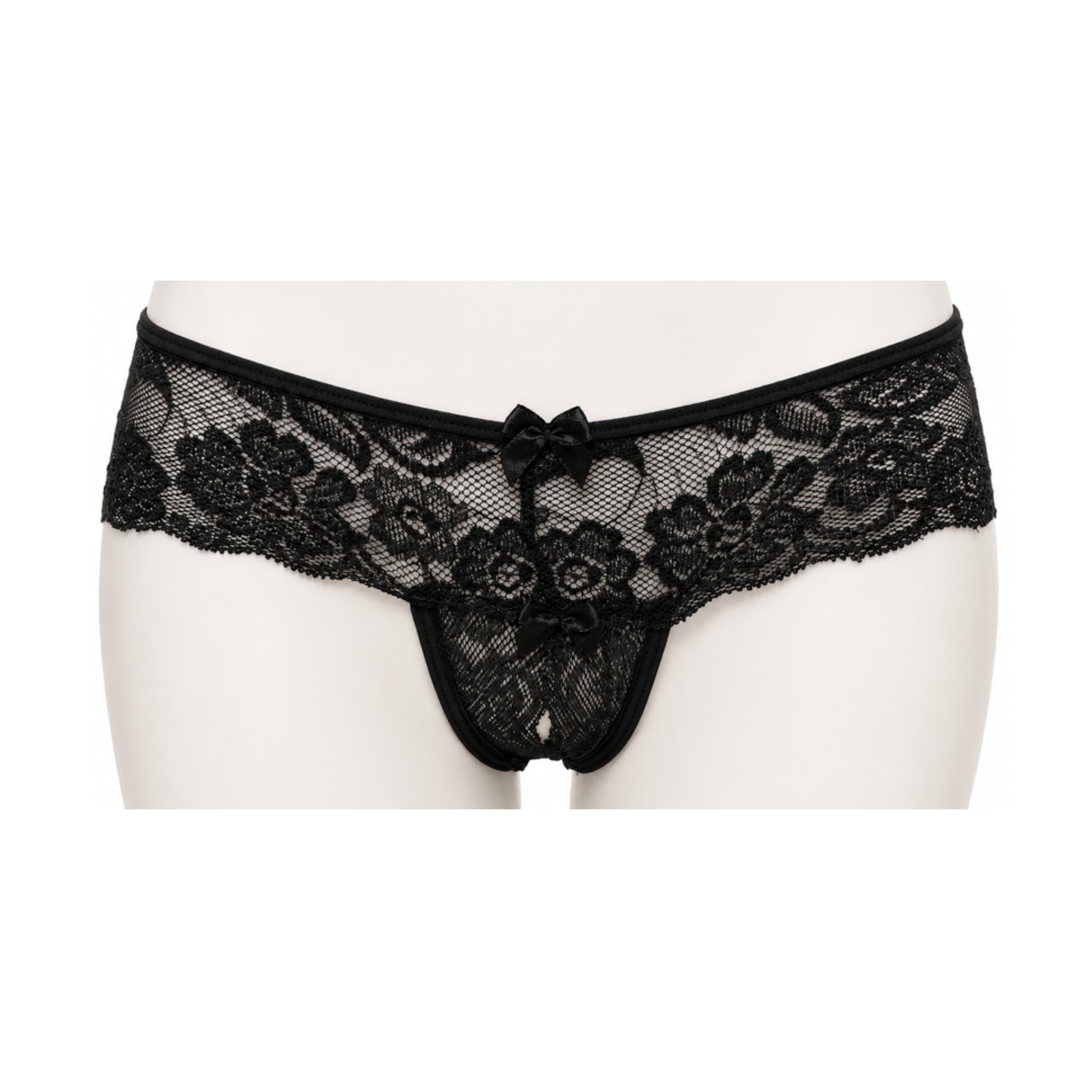 Poison Rose Crotchless Lace G-String Black front view