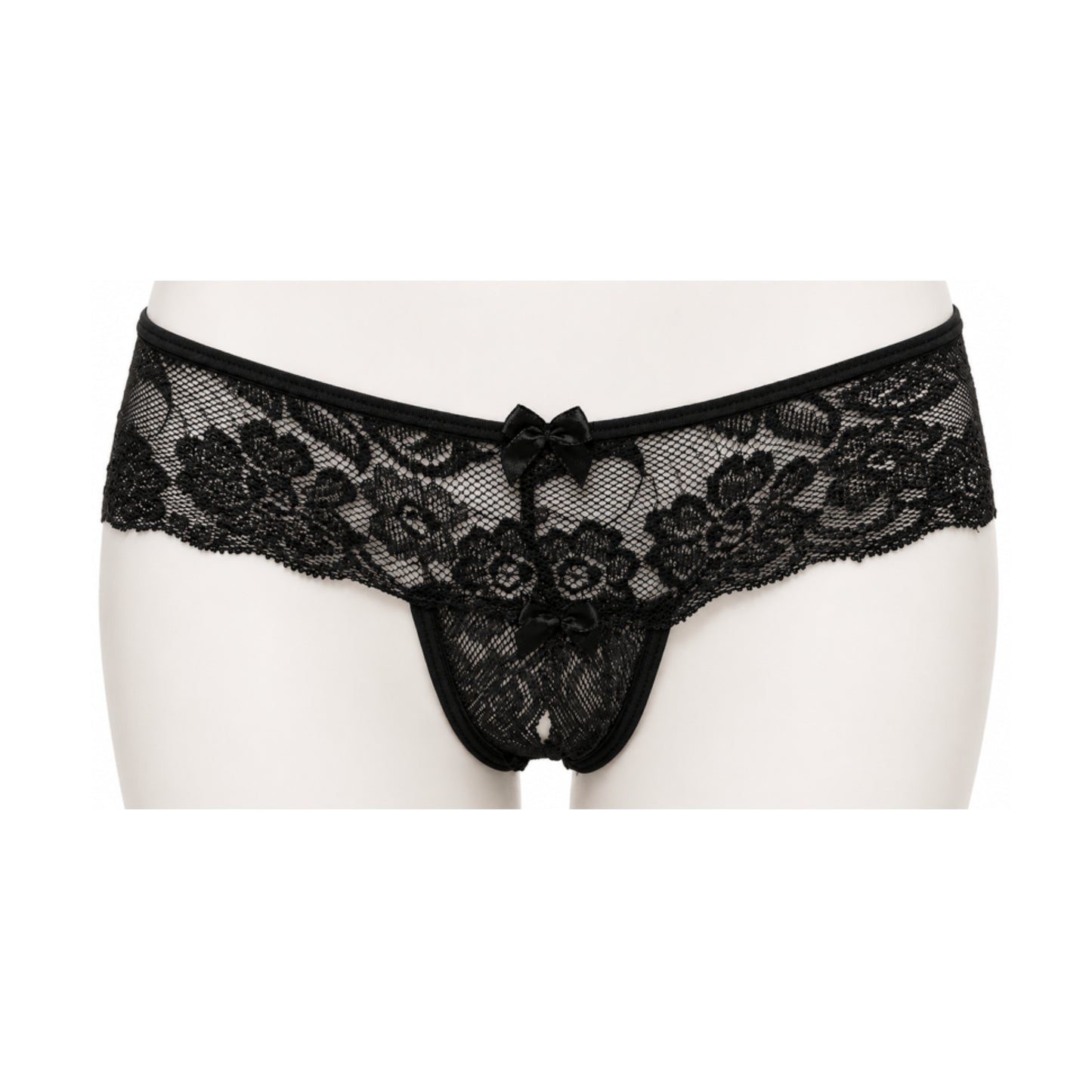 Poison Rose Crotchless Lace G-String Black front view
