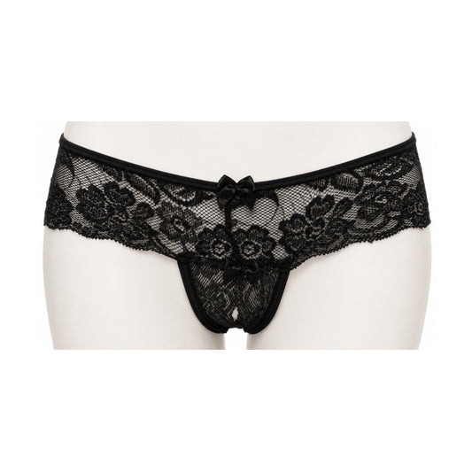 Poison Rose Crotchless Lace G-String Black front view