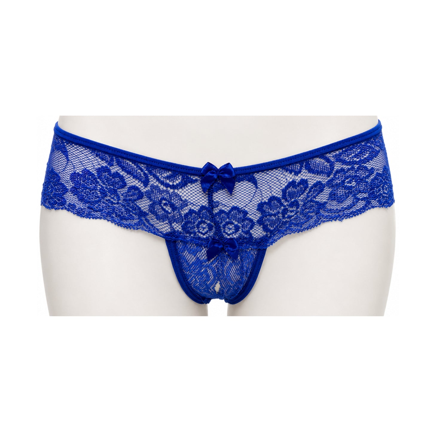 Poison Rose Crotchless Lace G-String Blue front view