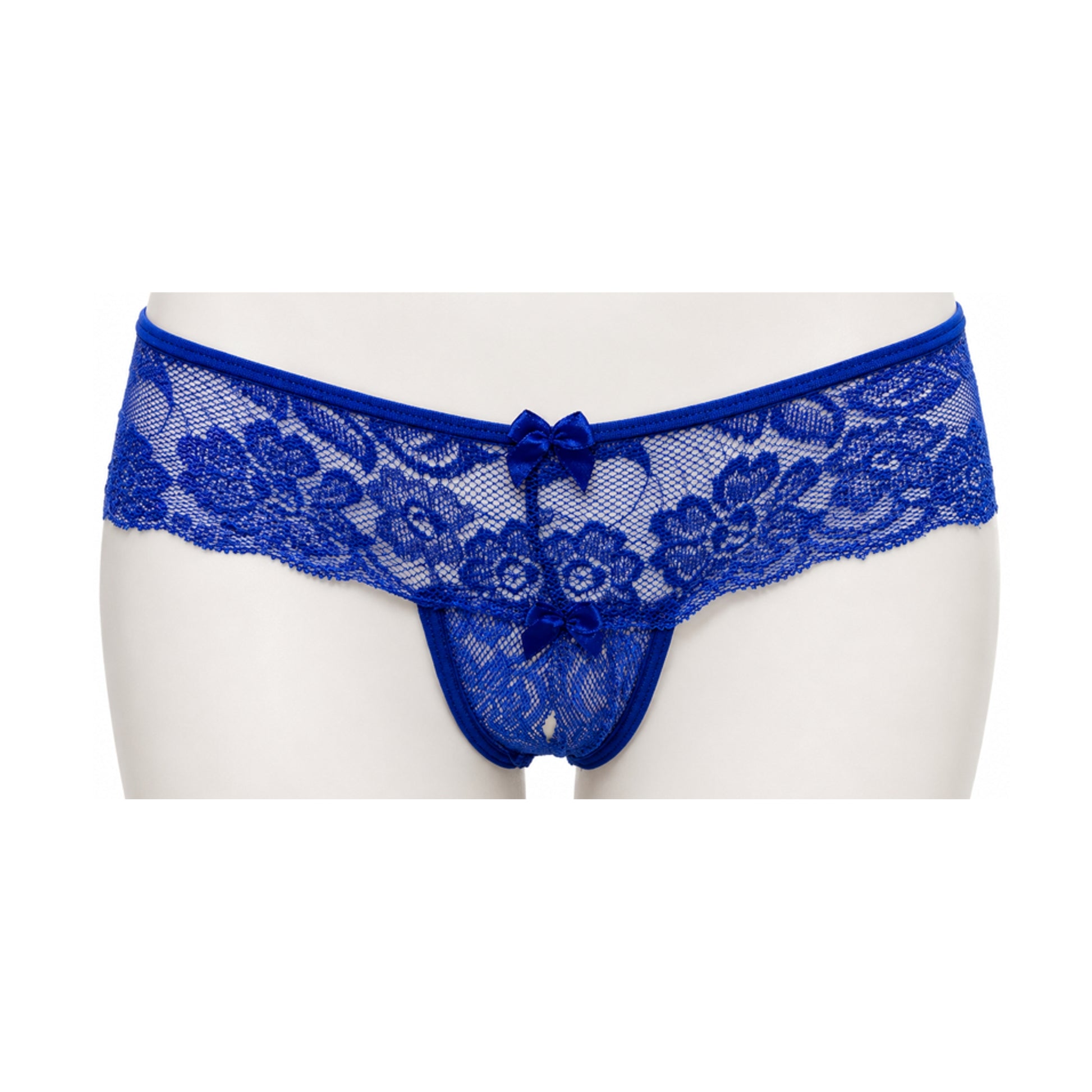 Poison Rose Crotchless Lace G-String Blue front view