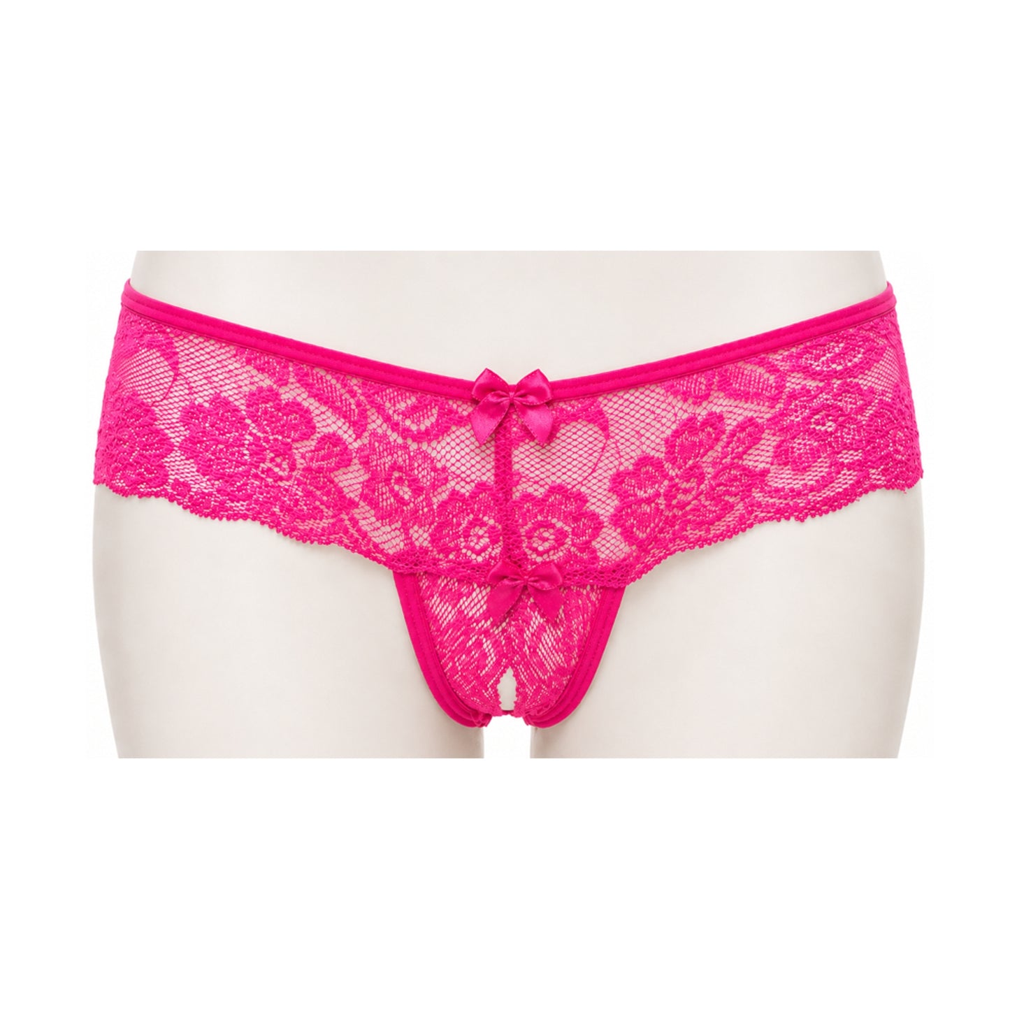 Poison Rose Crotchless Lace G-String Hot Pink front view