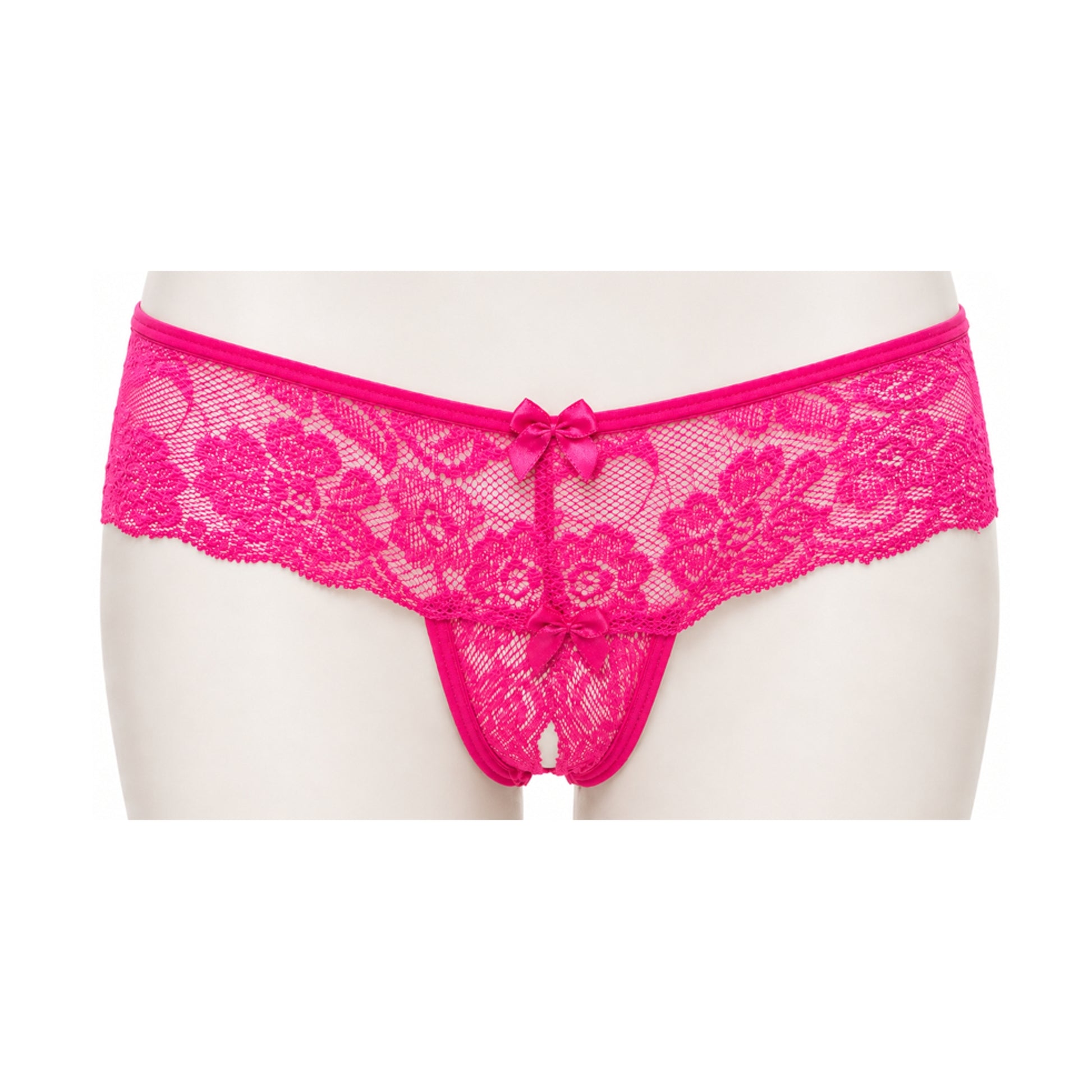 Poison Rose Crotchless Lace G-String Hot Pink front view