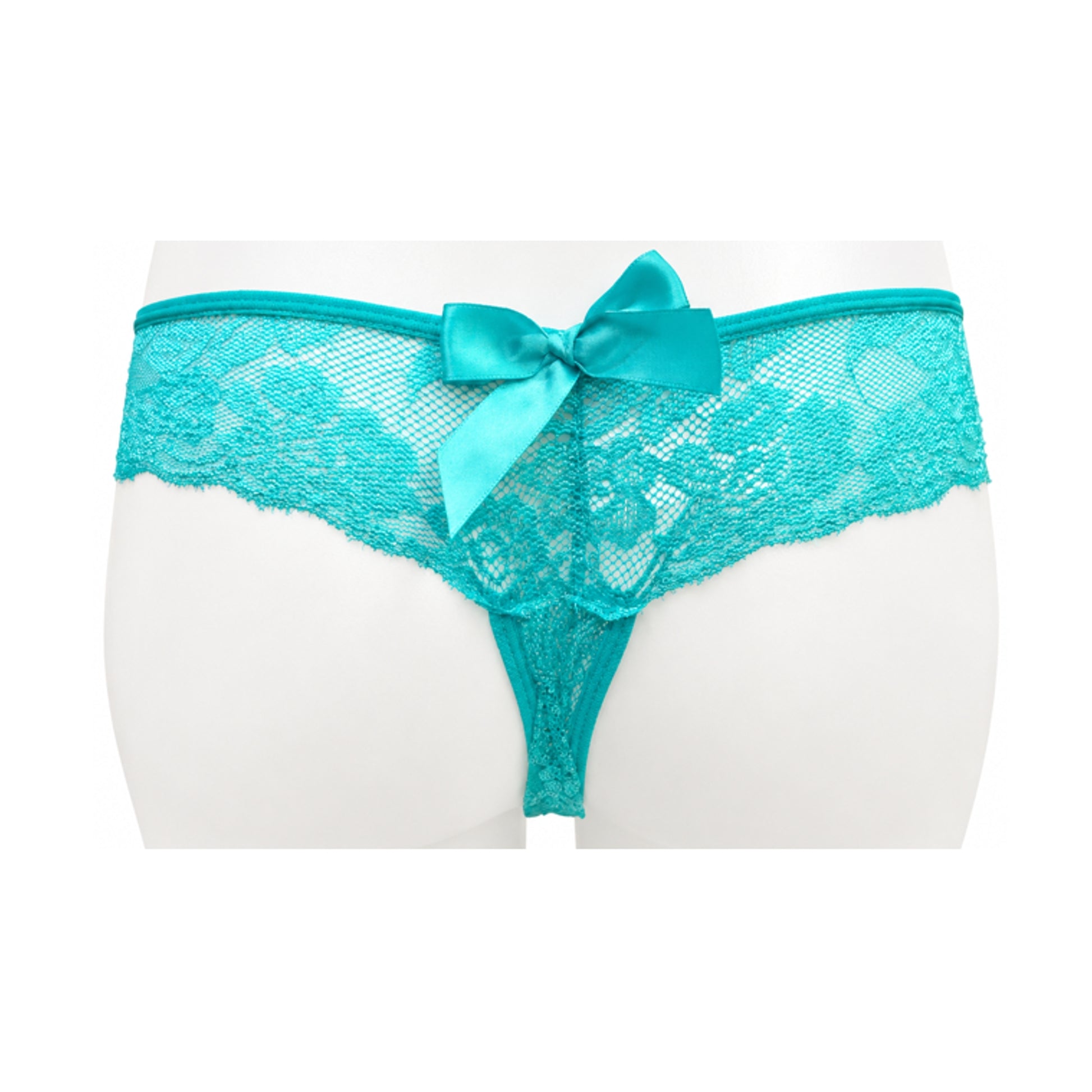 Mint lace G-string rear view with large satin bow