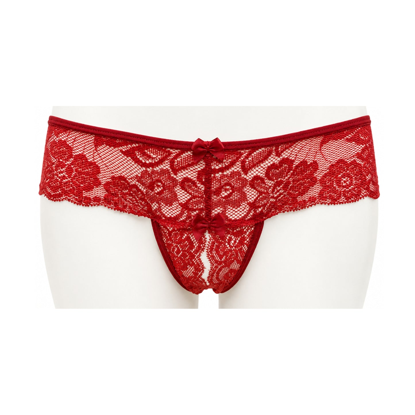 Poison Rose Crotchless Lace G-String Wine front view