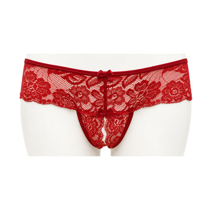 Poison Rose Crotchless Lace G-String Wine front view