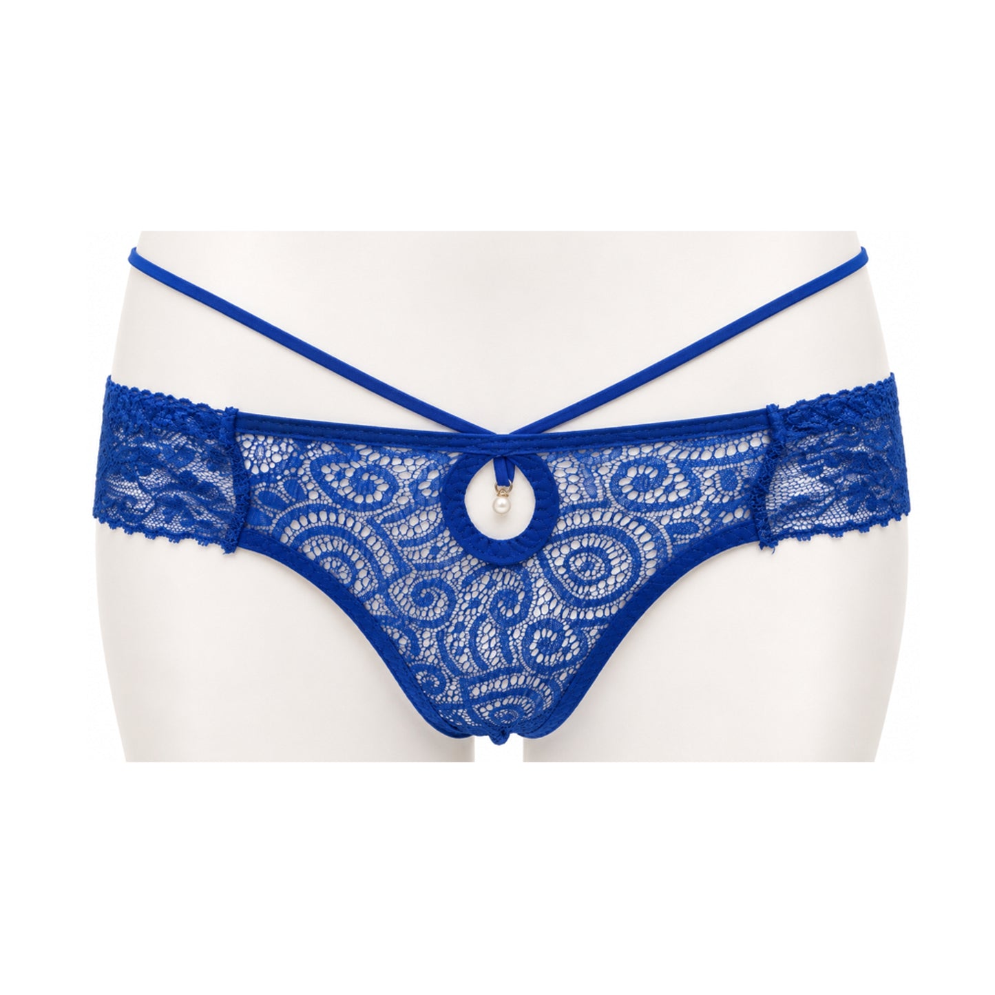 Poison Rose Lace Frill G-String Blue OS front view