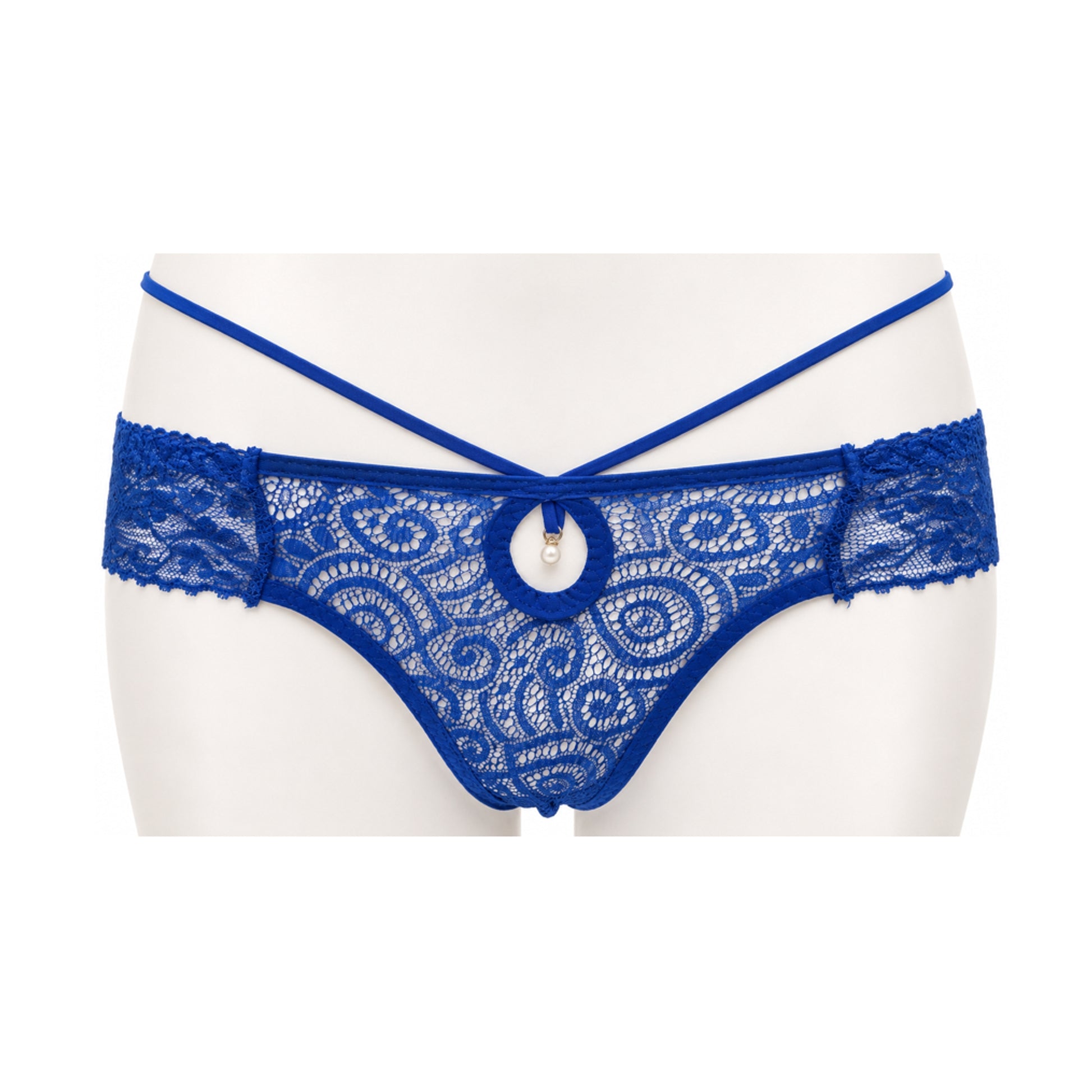 Poison Rose Lace Frill G-String Blue OS front view