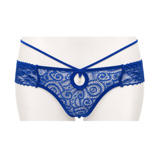 Poison Rose Lace Frill G-String Blue OS front view