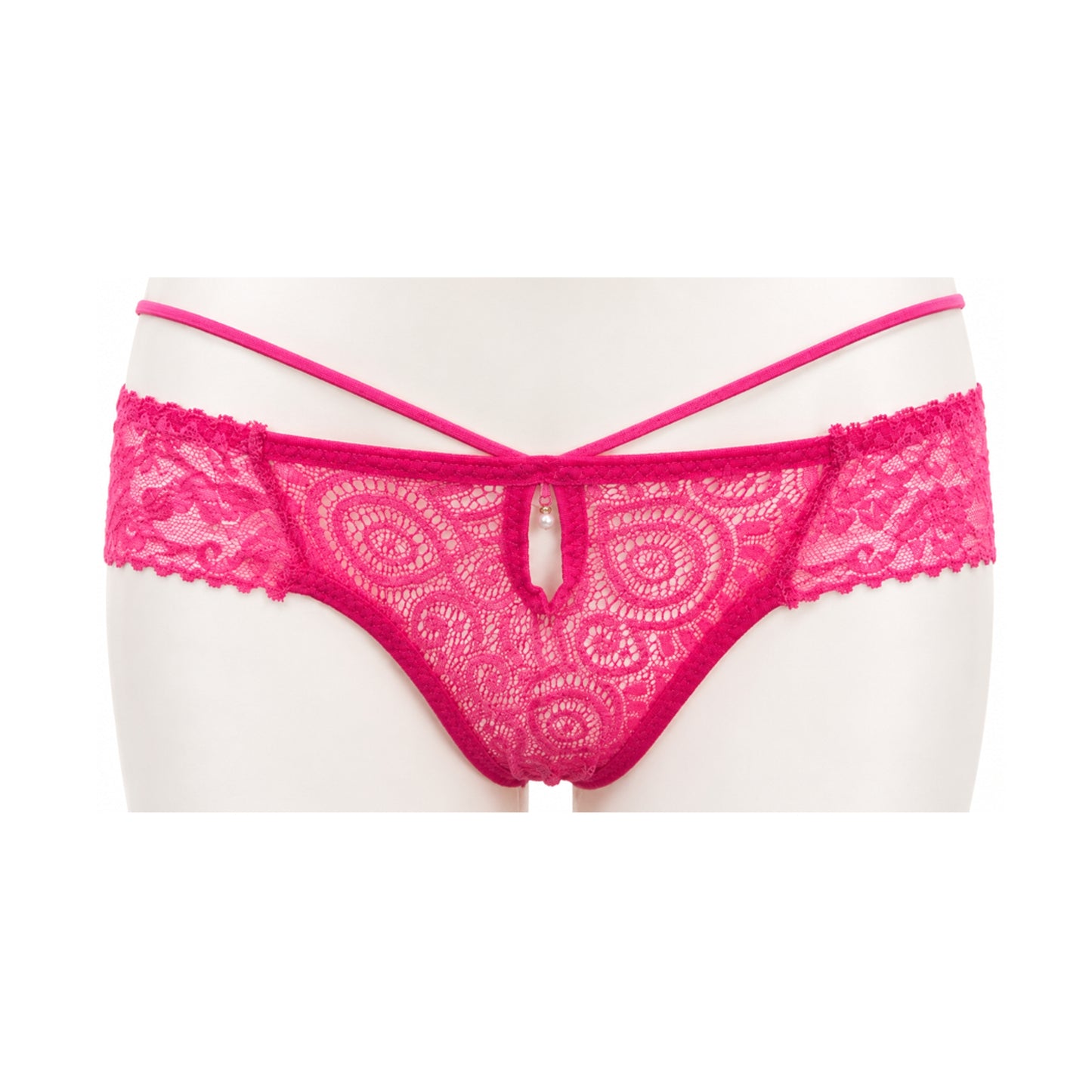 Poison Rose Lace Frill G-String Hot Pink OS front view