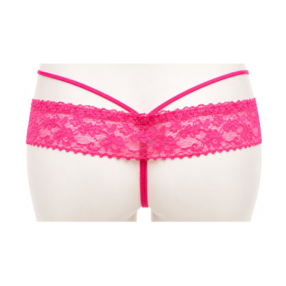 Hot pink lace G-string rear view with minimal back strap