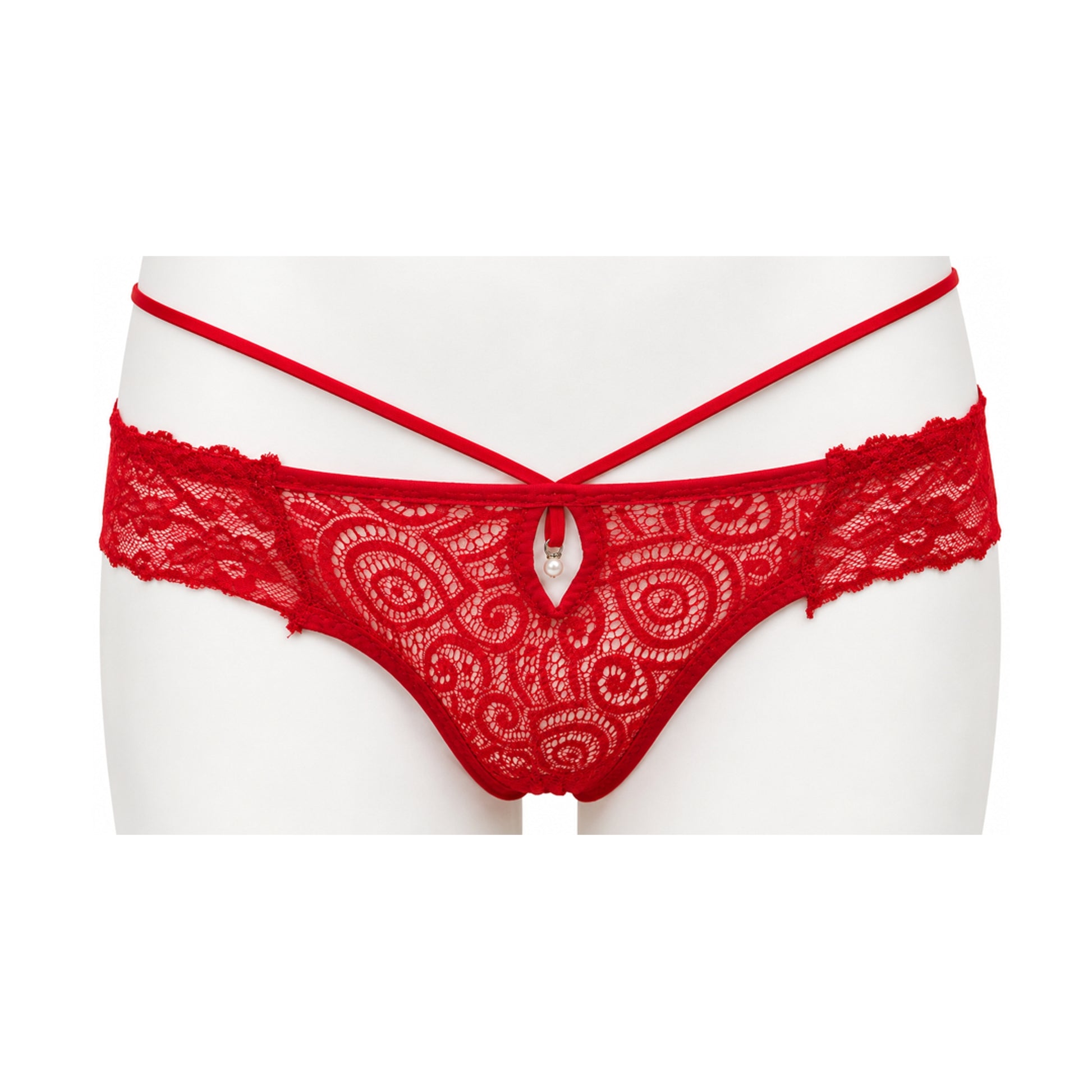Poison Rose Lace Frill G-String Red OS front view