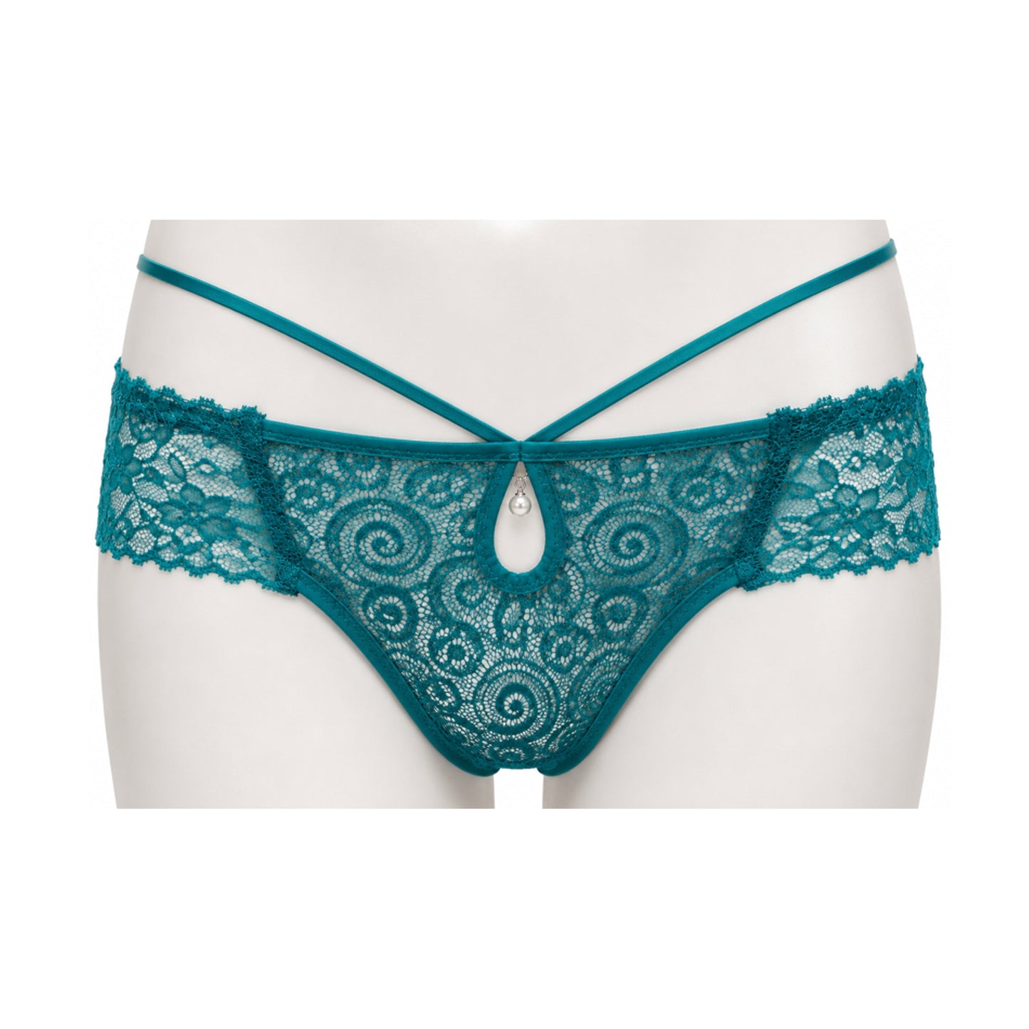Poison Rose Lace Frill G-String Turquoise OS front view