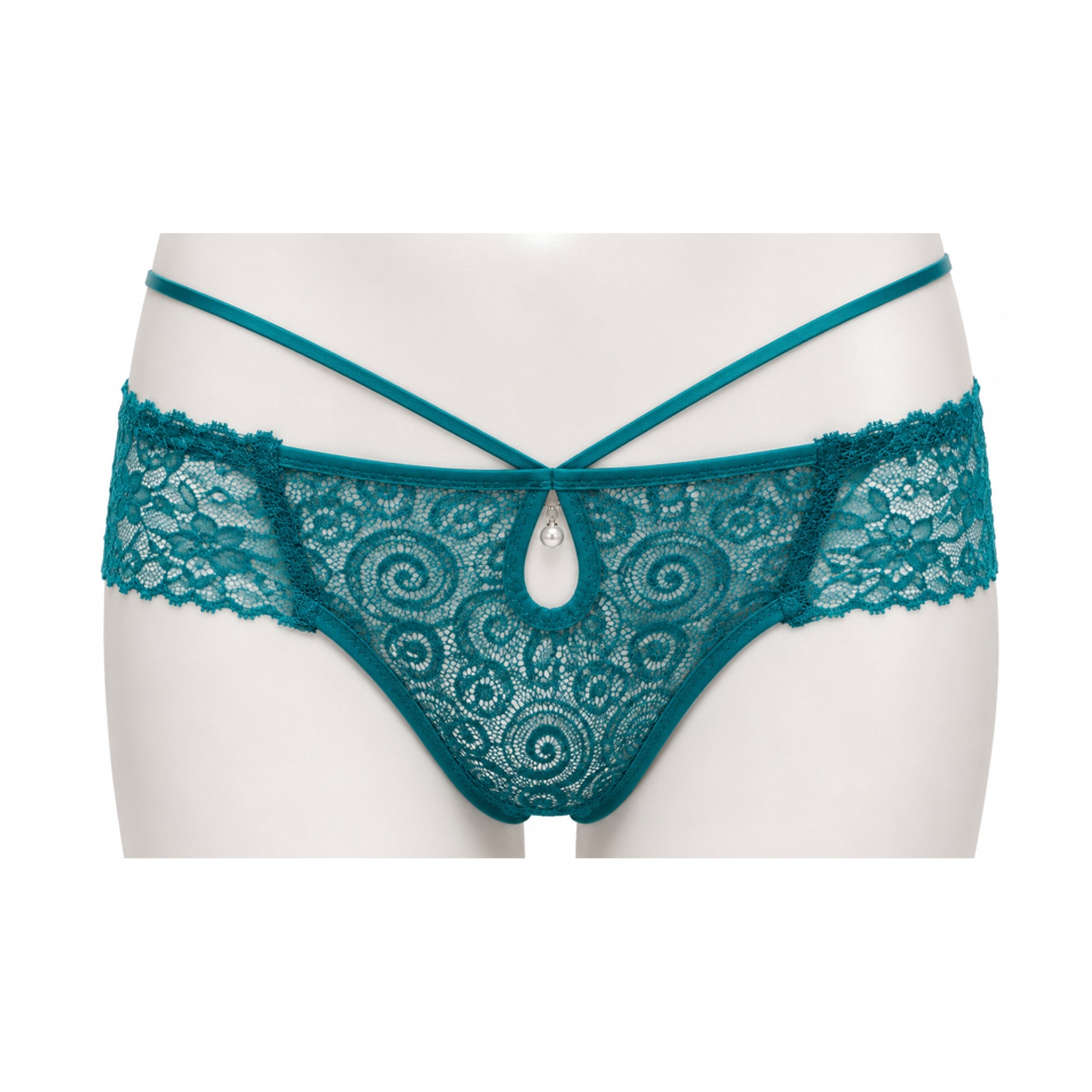 Poison Rose Lace Frill G-String Turquoise OS front view