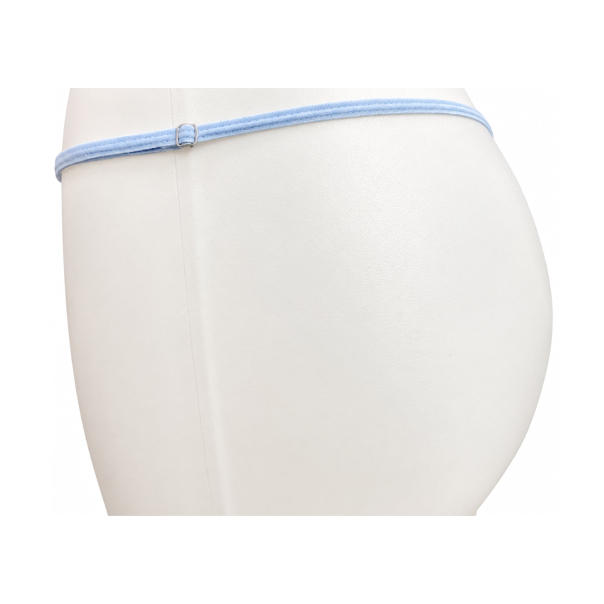 Baby blue adjustable waistband side detail close-up