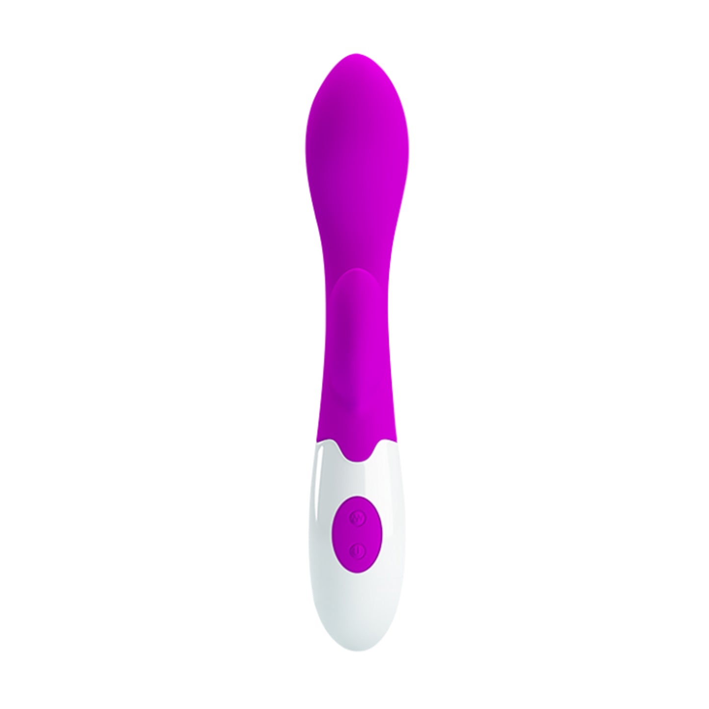 Front view of magenta and white rabbit vibrator