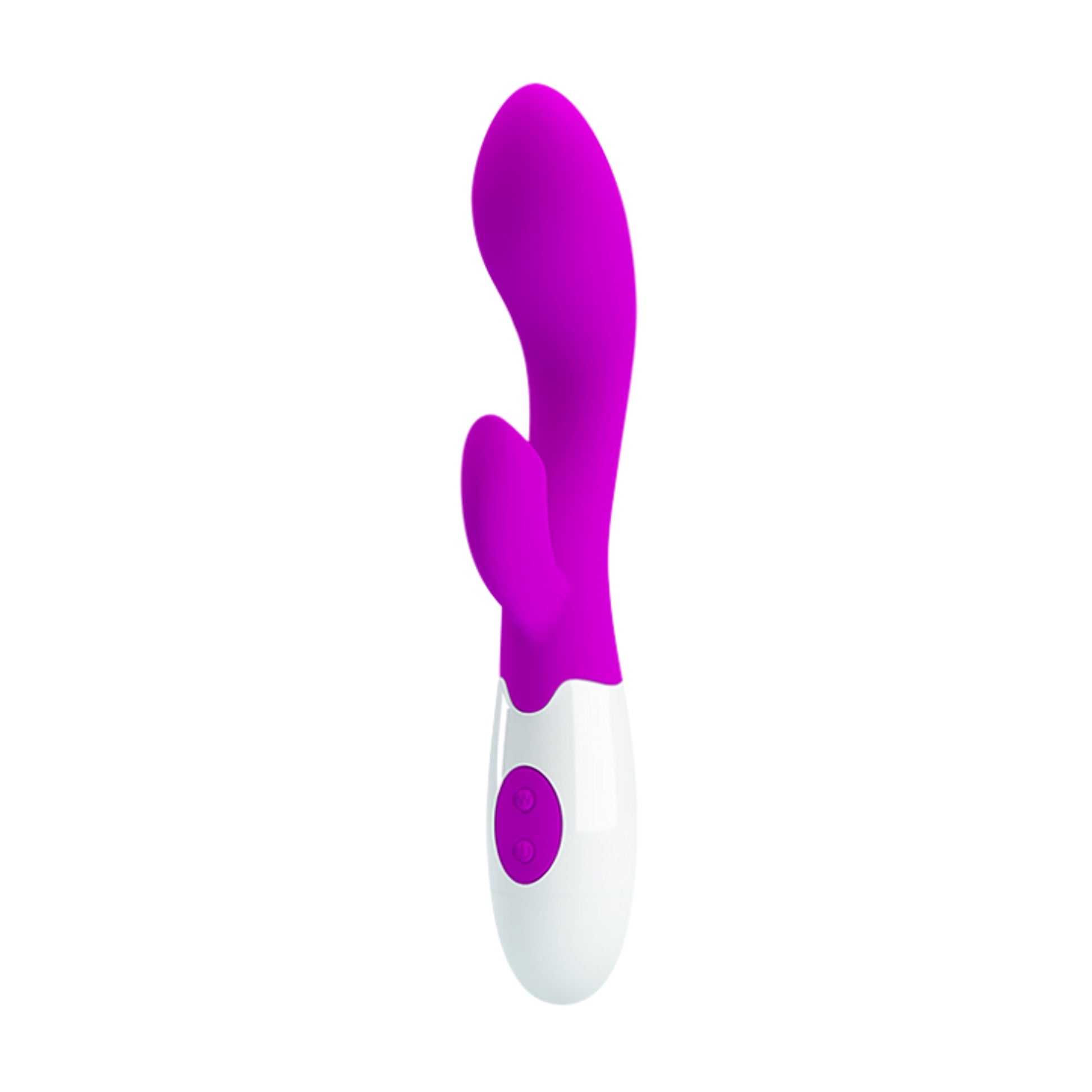 Angled view of rabbit vibrator showing curved shaft