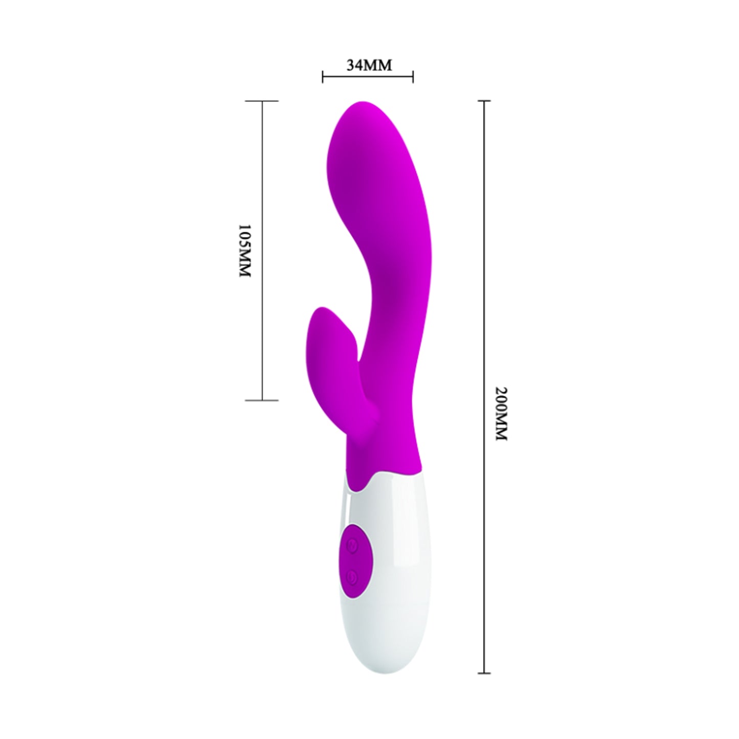 Rabbit vibrator with measurement guide showing dimensions