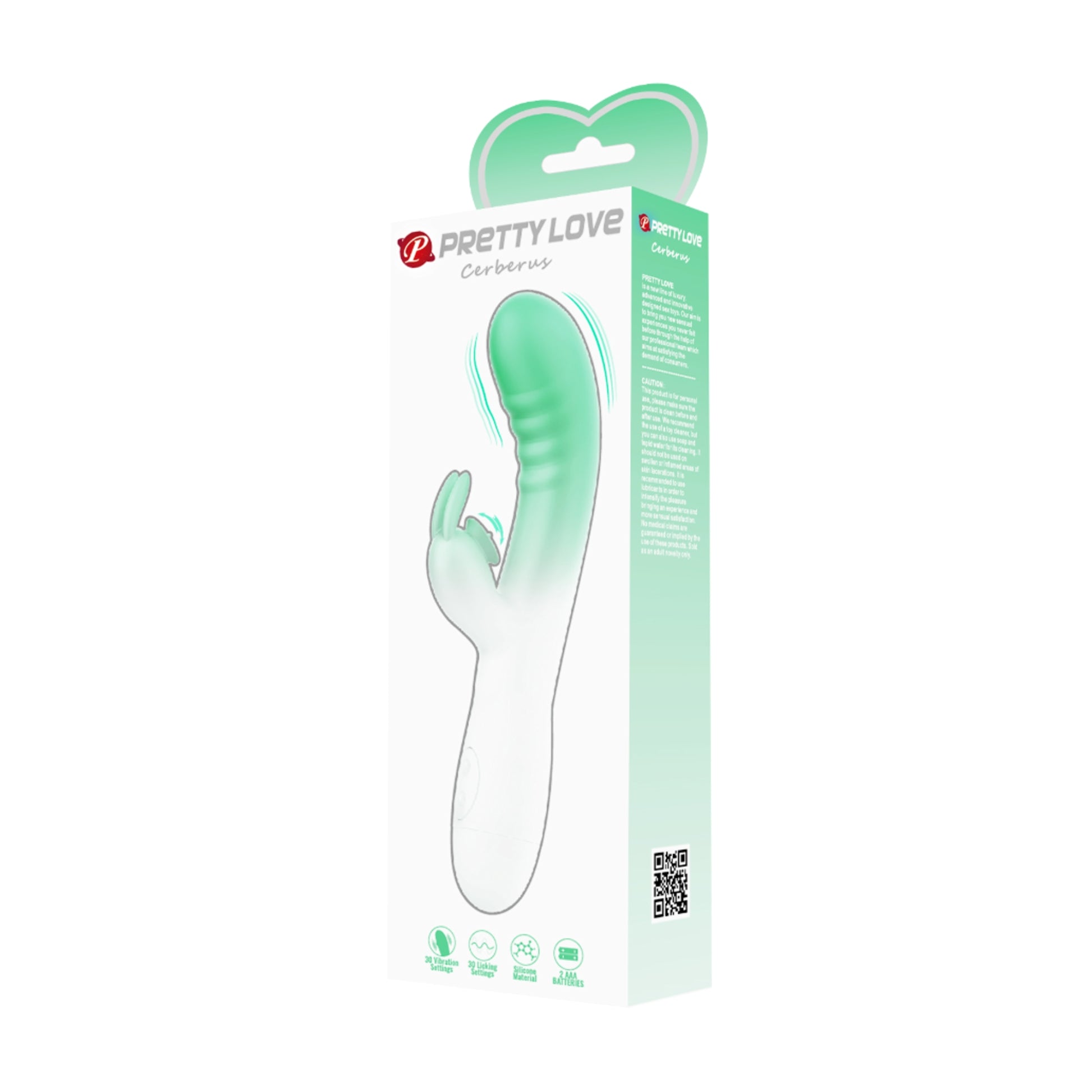 Pretty Love Cerberus Rabbit Vibrator Seafoam in retail packaging