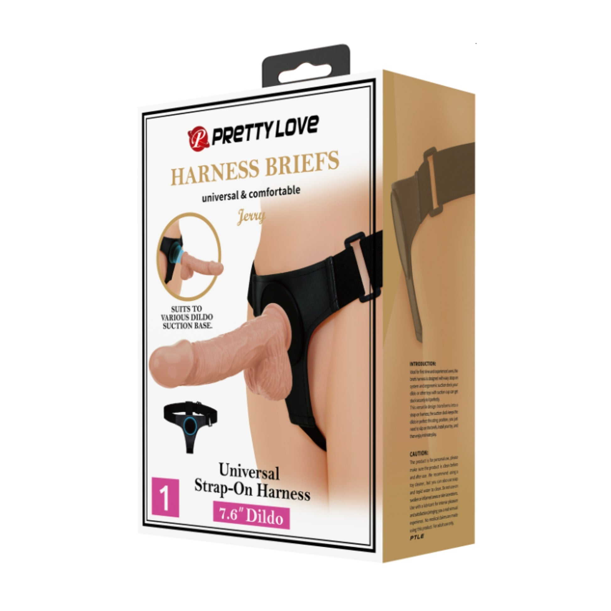 Retail packaging for Pretty Love Jerry 7.6 Inch Strap-On Kit