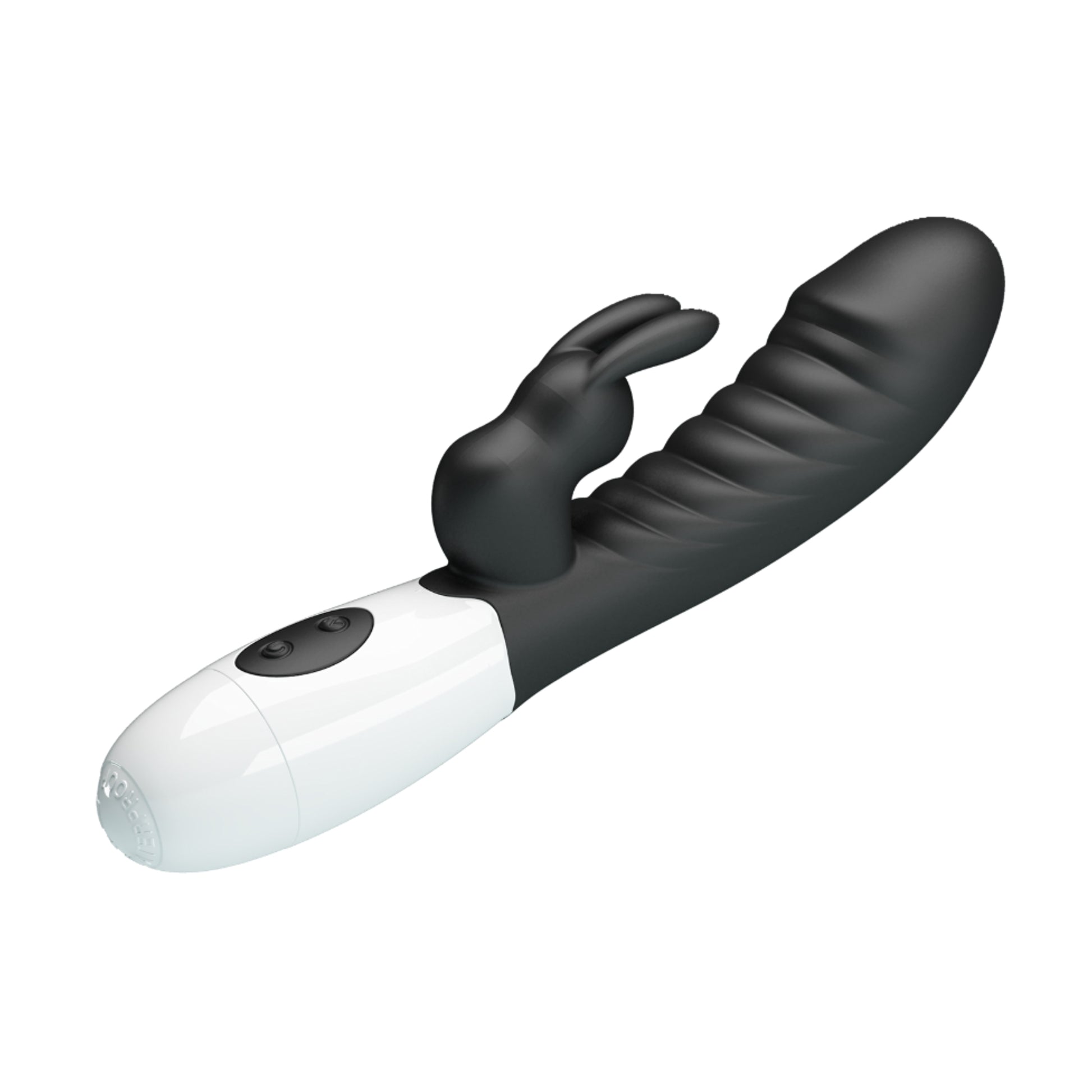 Angled view showing textured shaft and rabbit design