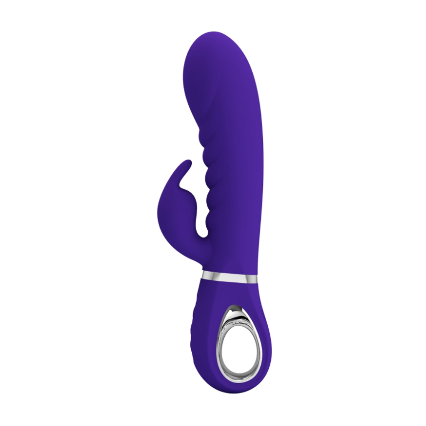Side profile showing curved shaft and external stimulator