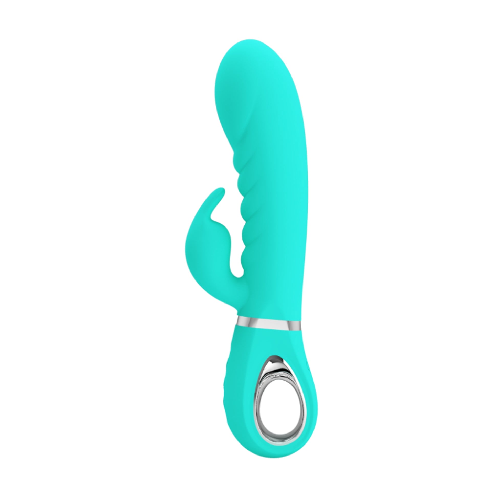 Side profile showing curved shaft and clitoral stimulator