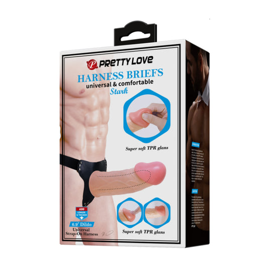 Retail packaging showing Pretty Love Stark Hollow Strap On Kit