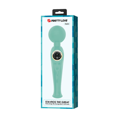 Pretty Love Stavros The Great Skyler Wand Vibrator Aqua in retail packaging