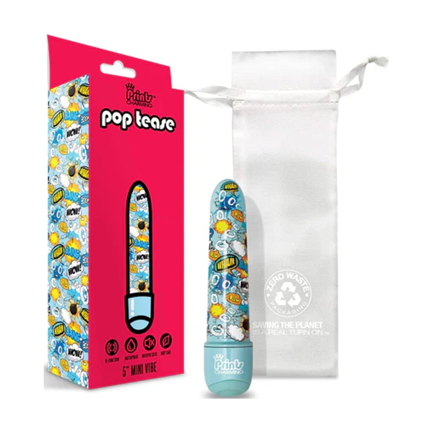 Prints Charming Pop Tease Bang Mini Vibe with storage pouch and packaging