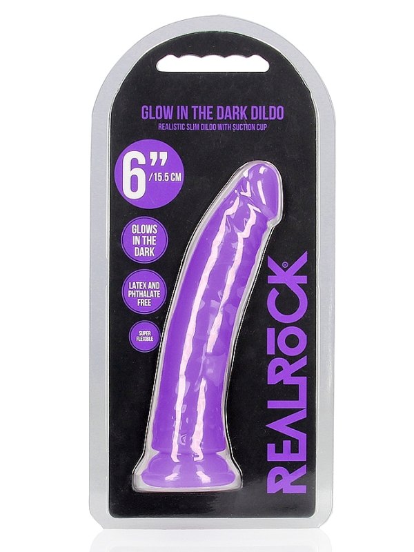 Real Rock Realistic Slim 6" Dildo Glow In The Dark Purple 1
