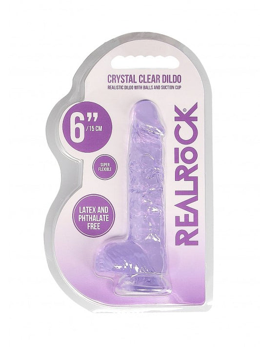 Real Rock Crystal Clear 6" Dildo with Balls Purple 1