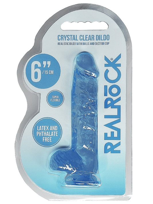 Real Rock Crystal Clear 6" Dildo with Balls Blue