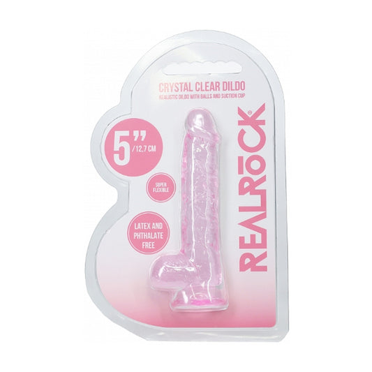 Real Rock 5 Inch Crystal Clear Dildo Pink in retail packaging