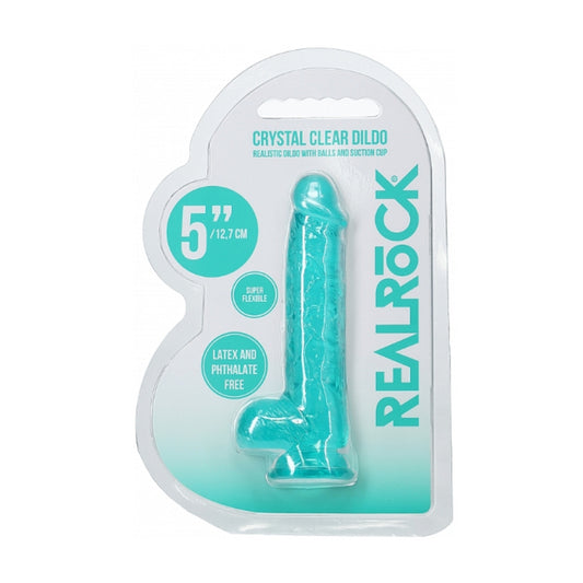 Real Rock 5 Inch Crystal Clear Dildo Turquoise in retail packaging