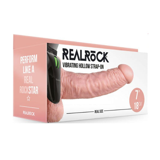 Real Rock Vibrating Hollow 7 Inch Strap-On Kit Flesh retail packaging